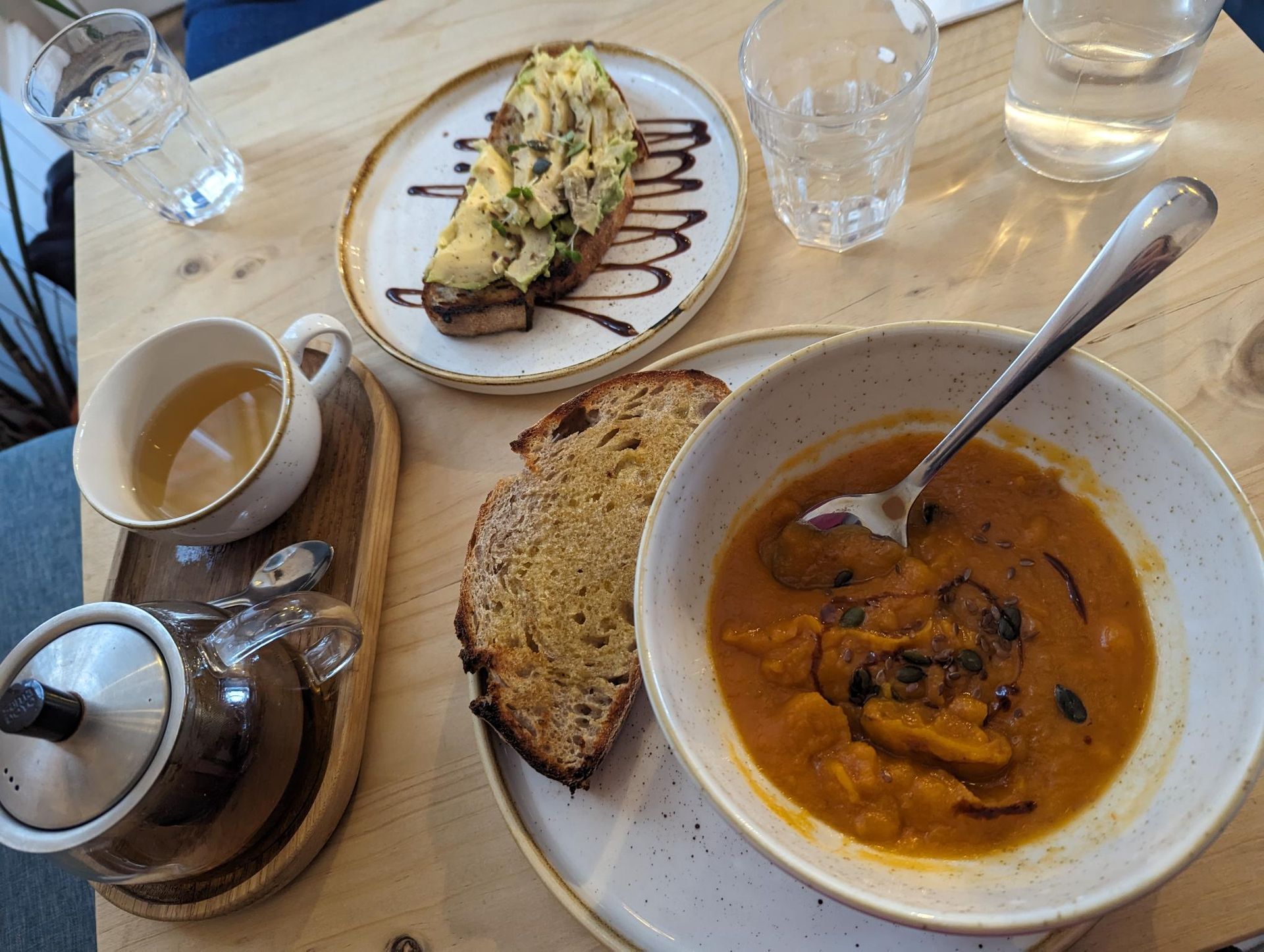 warming bowl of chestnut soup and a pot of tea