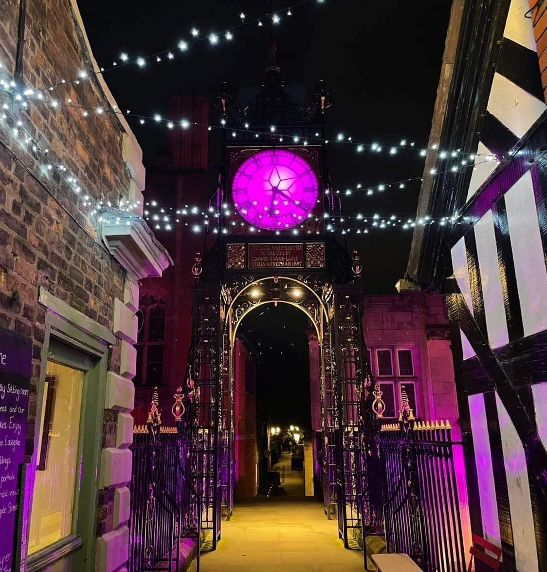 centre of chester with the cross and christmas lights