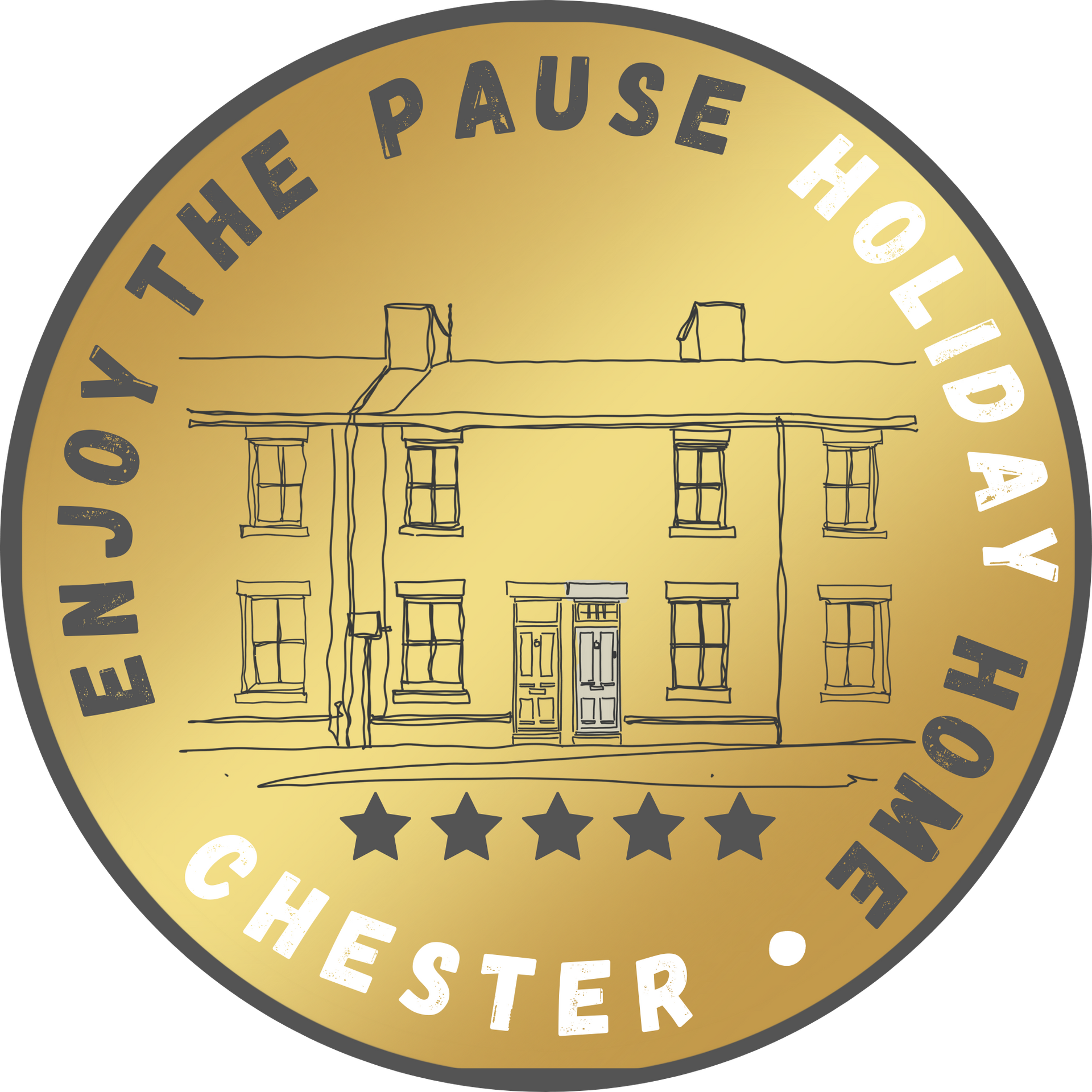gold and grey enjoy the pause logo with five stars
