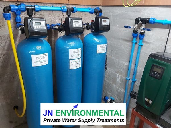 A borehole fed system which semi treats the water into over 120,000 litres of potable water storage. The variable speed twin booster pump then delivers the water to the farm via the UV steriliser.