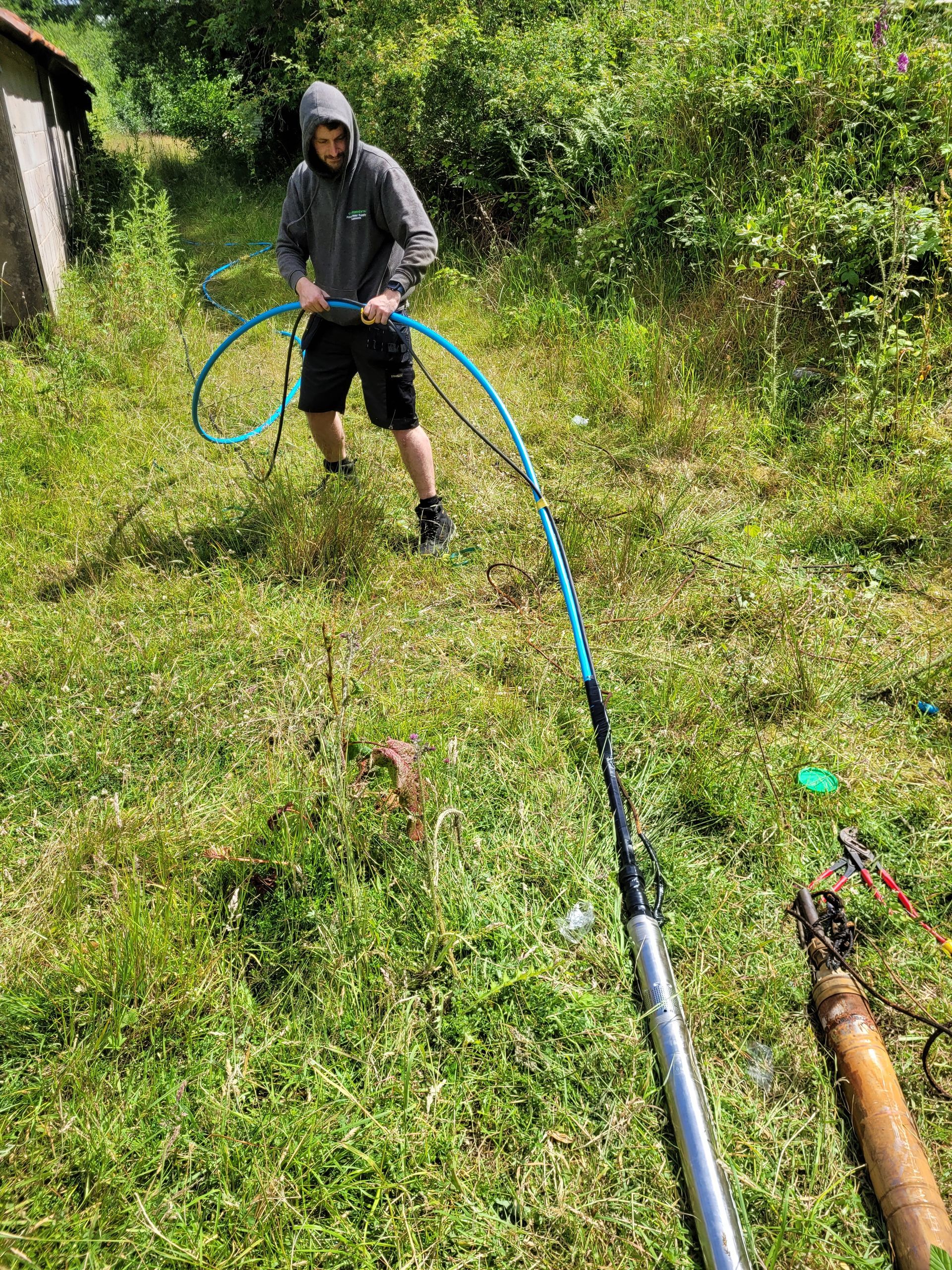 A failed borehole pump replaced at a property in Powys, Wales.