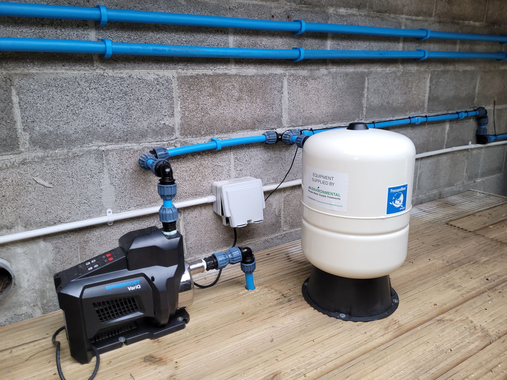 A variable speed twin booster pump and two x 10,000 litre water storage tank installed at a holiday park in Clitheroe, Lancashire.