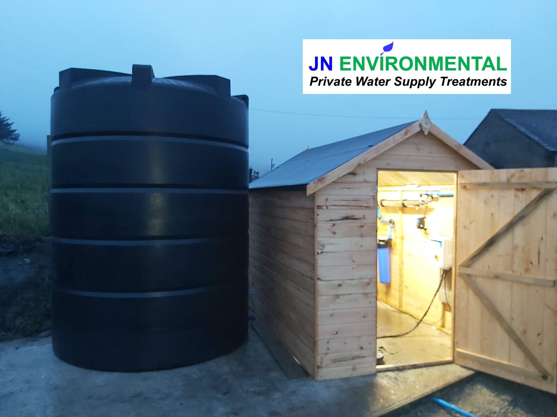 A variable speed twin booster pump and a 10,000 litre water storage tank installed at a farm in Rossendale.