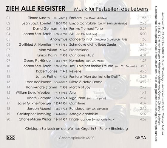 Trackliste CD Zieh alle Register Christoph Bartusek  Hochzeitmusik