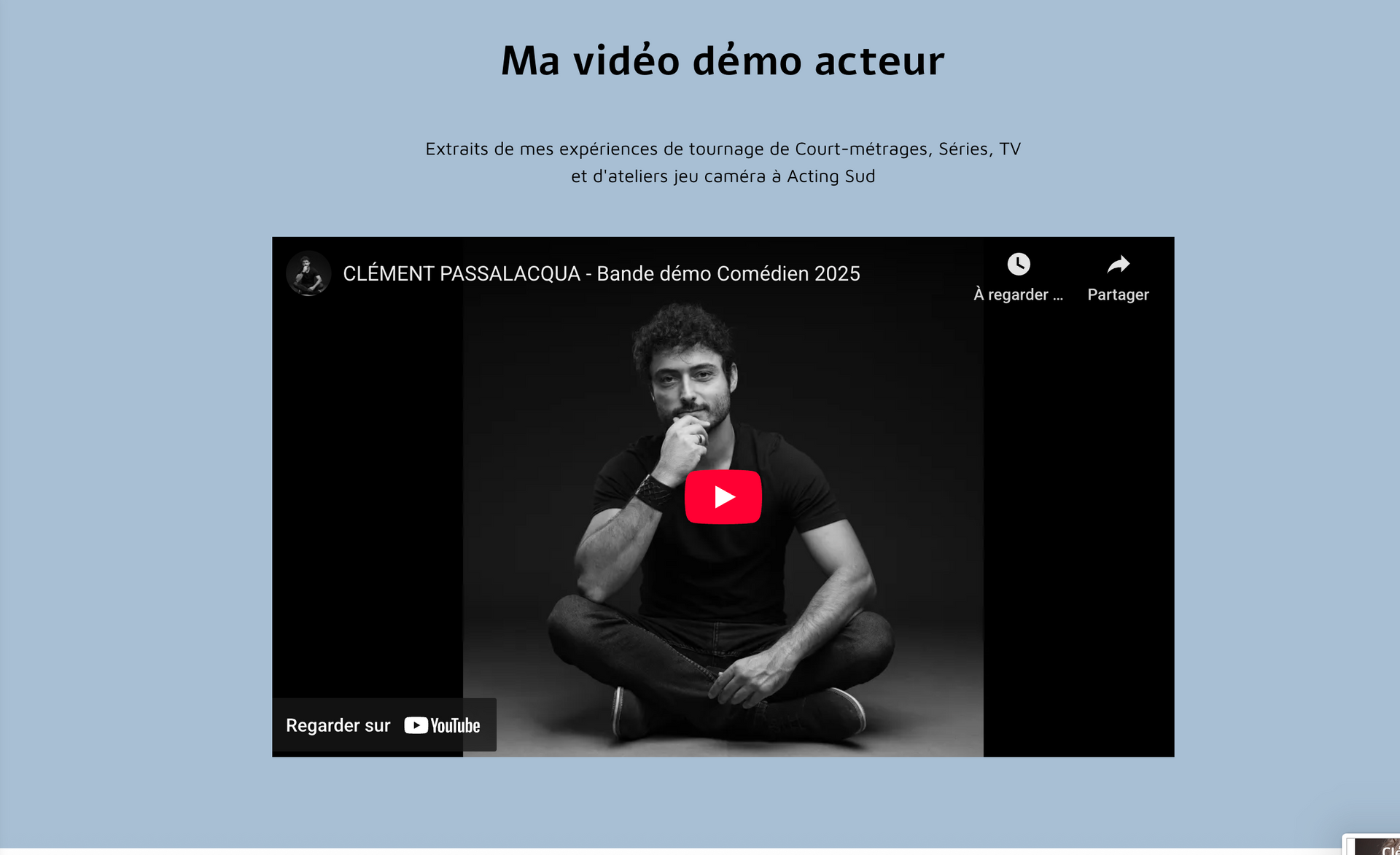 Création du site pro d'acteur actrice jeu caméra pour démarcher et lancer sa carrière - Acting sud +Ecole jeu caméra aix en provence et marseille