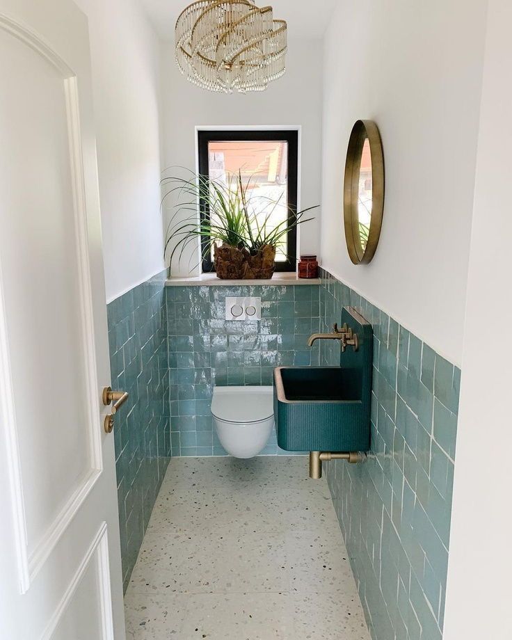 Zellige handgemacht Fliesen Gäste-WC Türkis