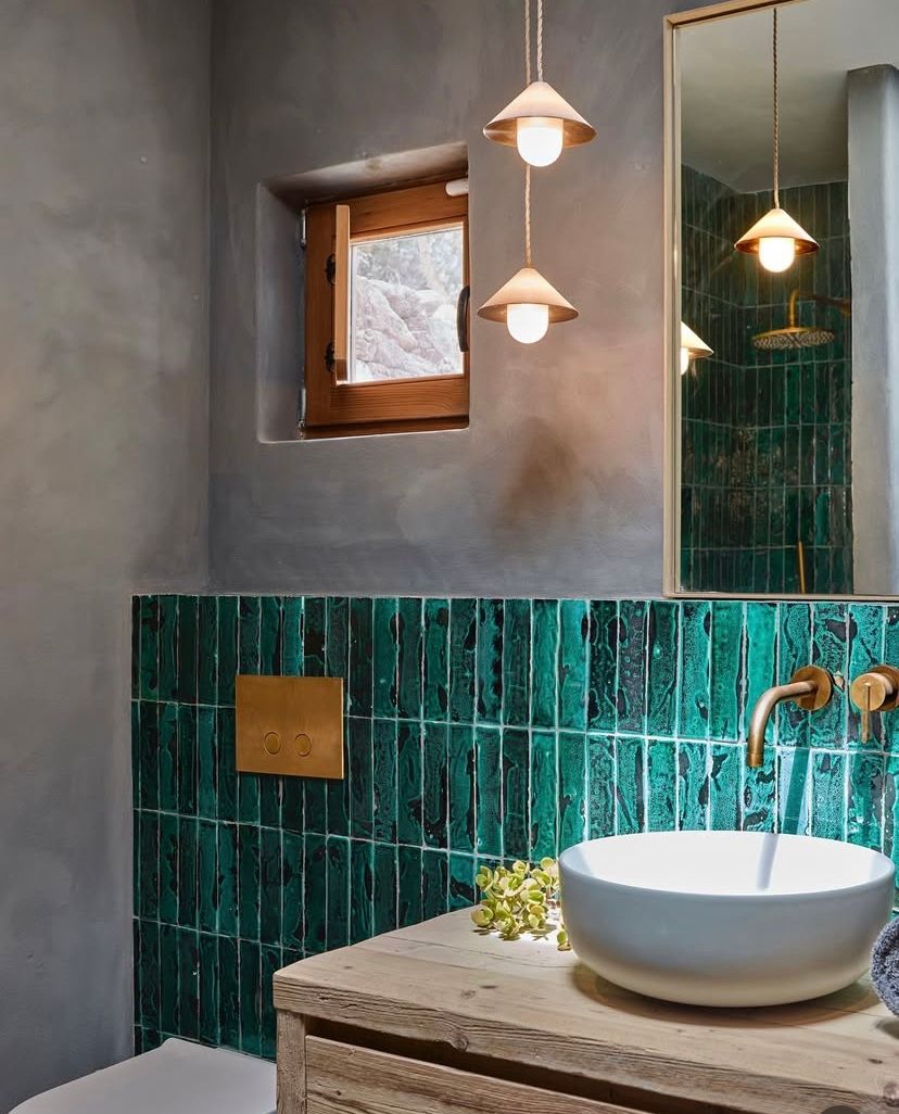 Fliesen Emerald Grün Badezimmer im Boho-Stil handgemachte Fliesen