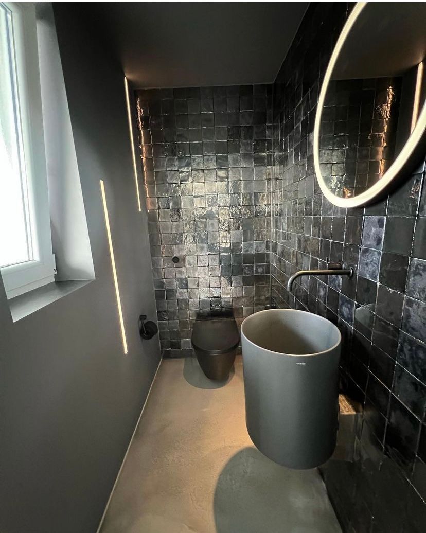 Gäste-WC handgemacht Fliesen Metallisch Schwarz Anthrazit