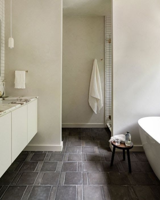 Badezimmer Boden handgemacht Vintage Rustikal Anthrazit
