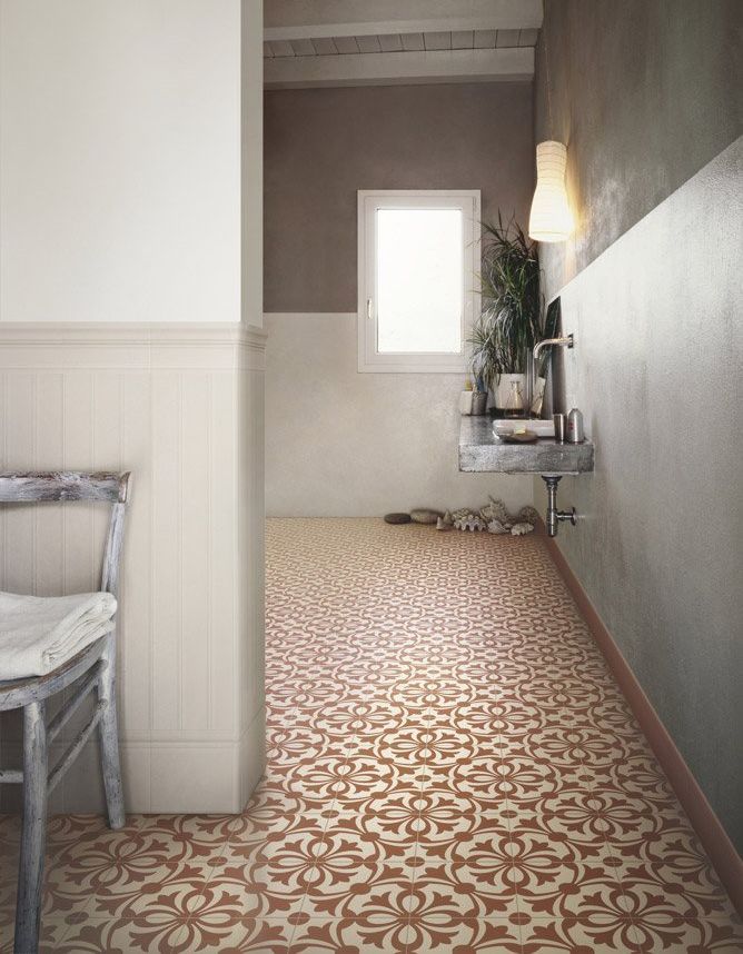 Zementfliesen Rot Weiß Wohnküche Muster Floral