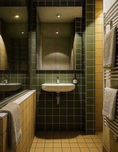 Badezimmer Retro Winckelmans Baukeramik Grün Gelb