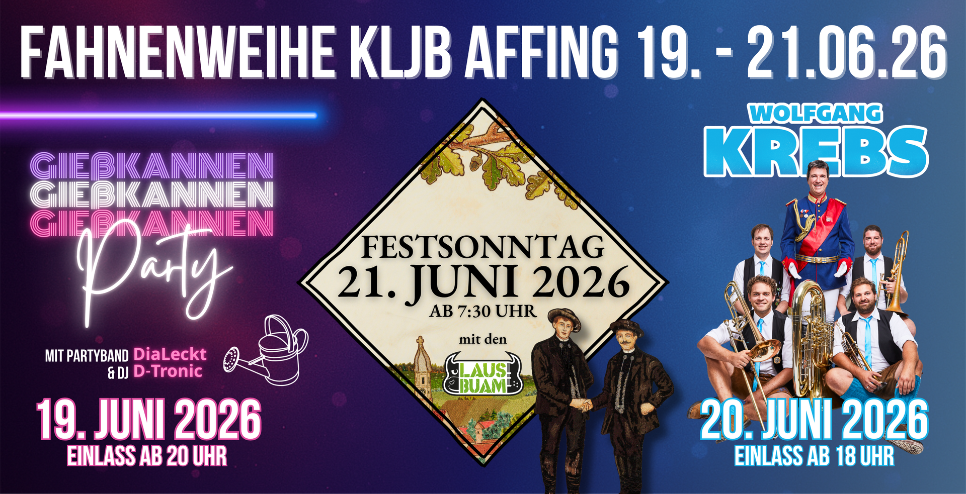 3 Tage Programm bei der Fahnenweihe der KLJB Affing 19.06.2026 bis 21.06.2026