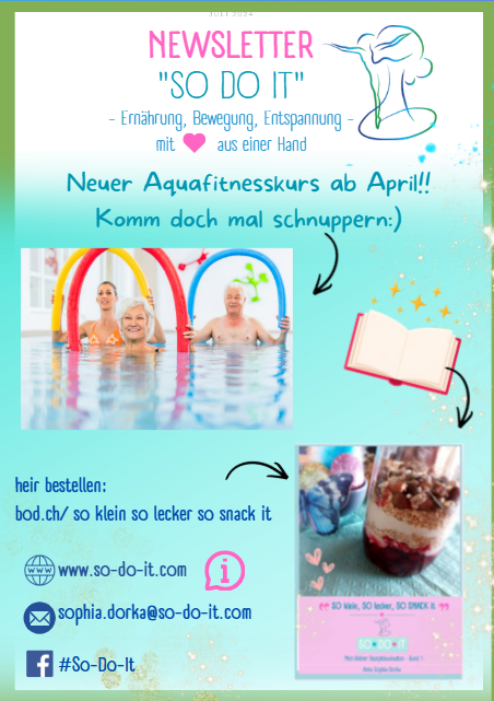 Klicken zum vergrößern SO · DO · IT Newsletter April 26 / Neuer Aquafitness Kurs in Meilen (ZH)