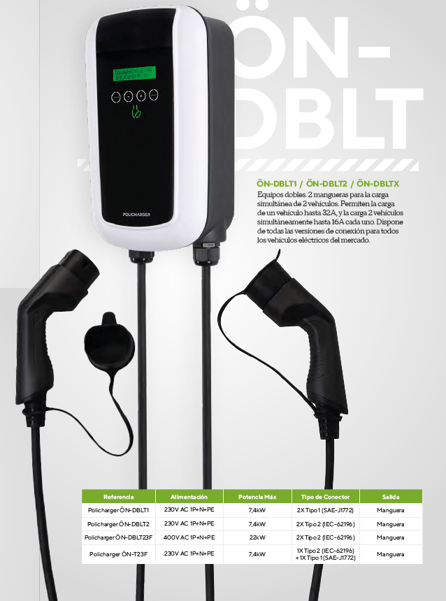 cargador Policharger coche eléctrico trifásico tipo 2 con cable de 5 m cargador Policharger coche eléctrico trifásico con base tipo 2 tipo 2