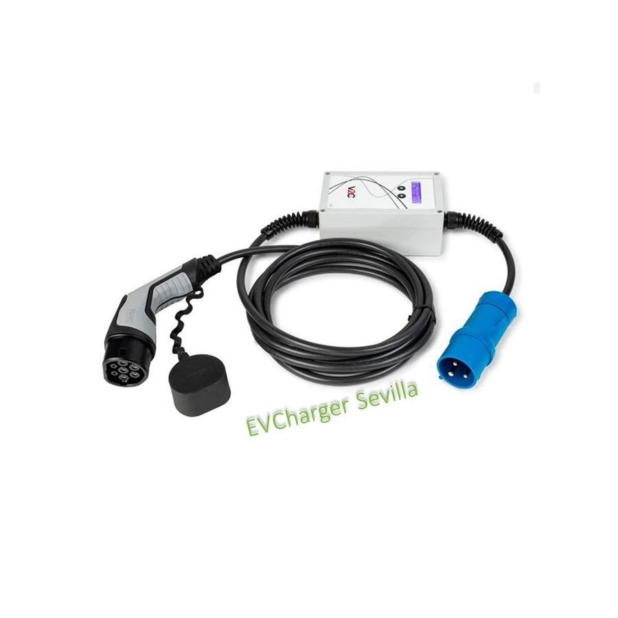 Cargador portátil V2C 7,4 Kw, 32A potencia regulable, conector tipo2 a Ceta (32A)