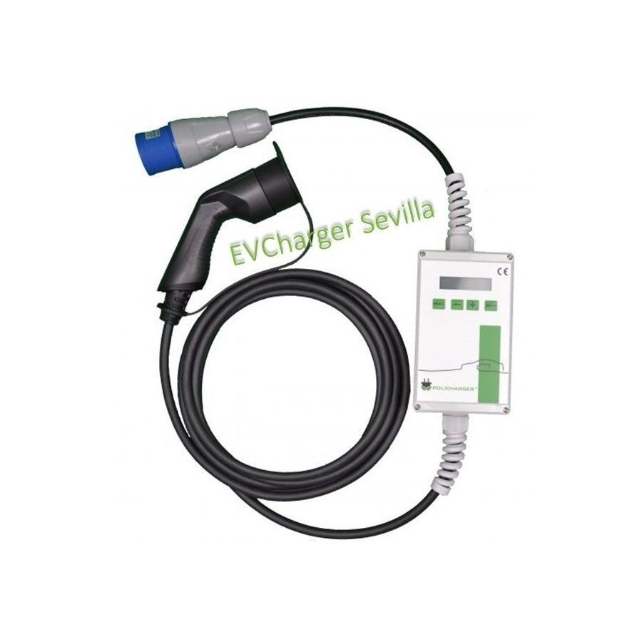 Policharger-OUT-T2F es un cargador portátil Modo 2 para cargas de vehículos eléctricos con conector Tipo 2 (IEC 62196 o Mennekes) en monofásico. A diferencia de otros puntos de recarga, es totalmente configurable. Hasta 7,4 kW de potencia máxima y 32A de corriente máxima.