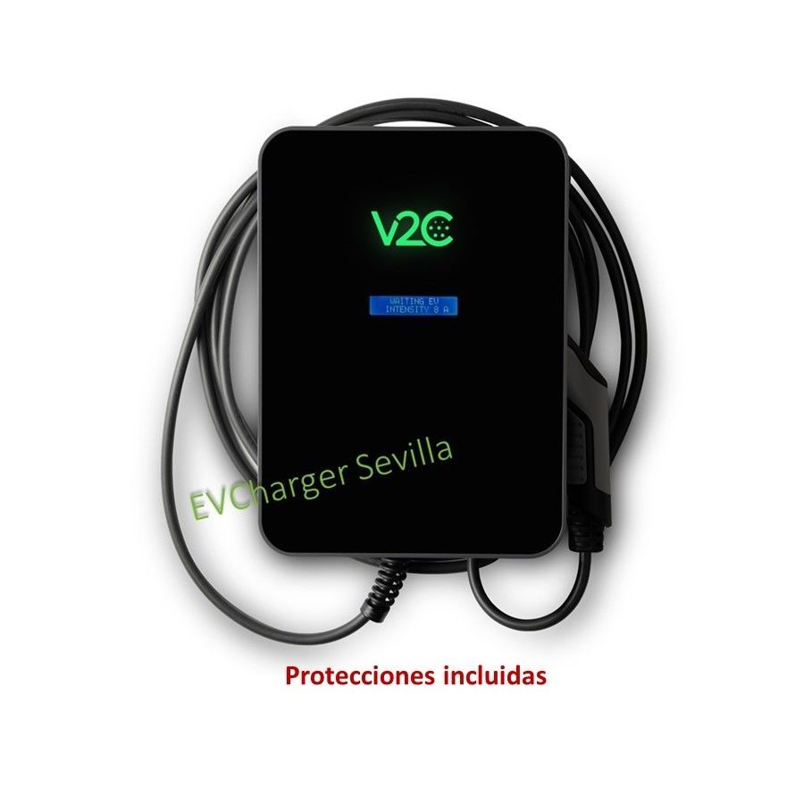 Ahorras coste y tiempo en la instalación. Incorpora cierre con llave y las protecciones necesarias para su instalación: sobretensiones permanentes y transitorias + IGA magnetotérmico curva C 32A + diferencial 40 A 30 mA. Dispone de control dinámico de potencia a través de sonda toroidal. Disfruta de todas las ventajas de la app V2C Cloud gracias al Wifi y Bluetooth incluidos: controla la carga, consulta tus estadísticas y programa tu recarga a la hora que prefieras.