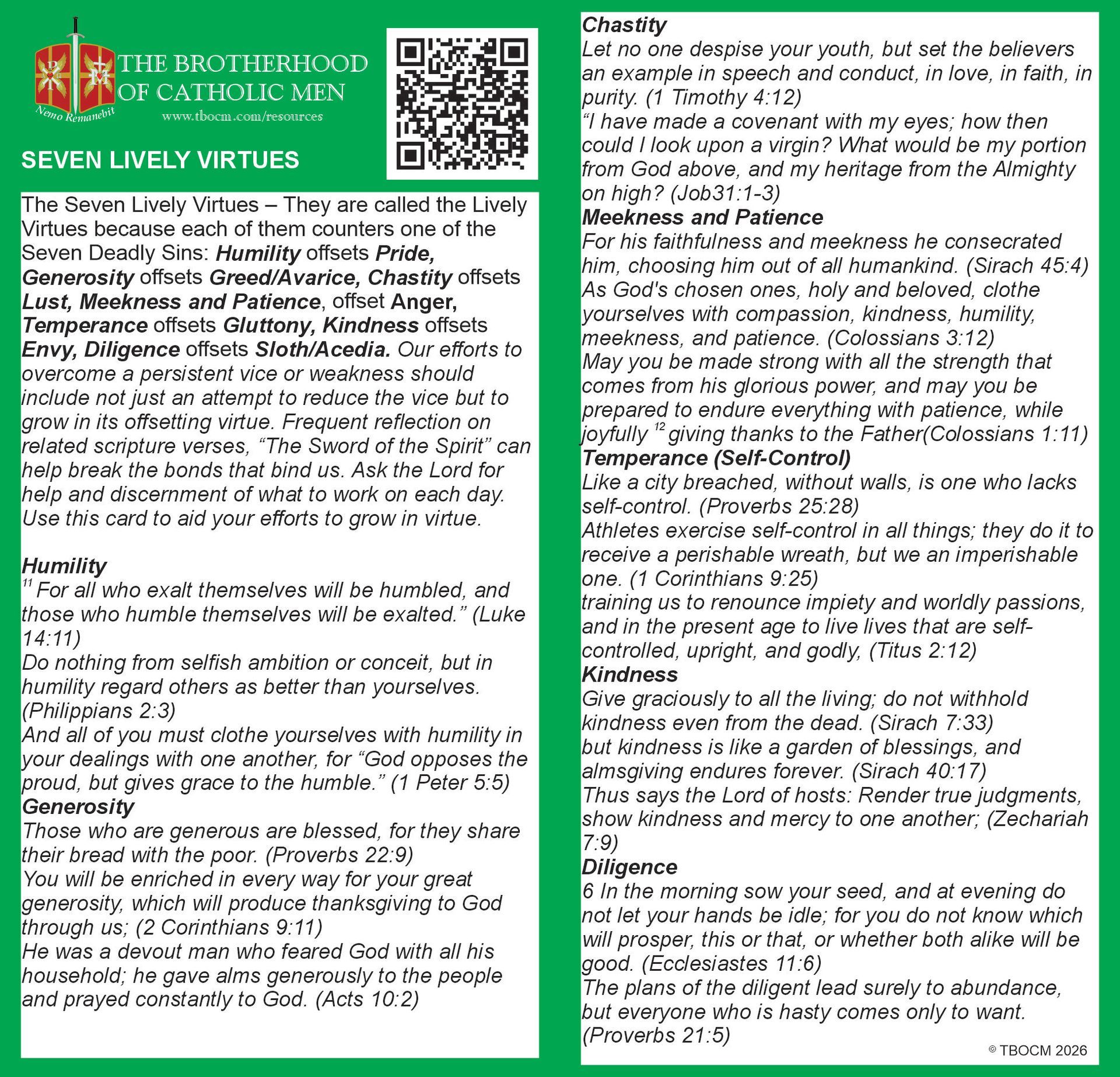 Click on the image to download a pdf file of this card The Seven Lively Virtues Card Image