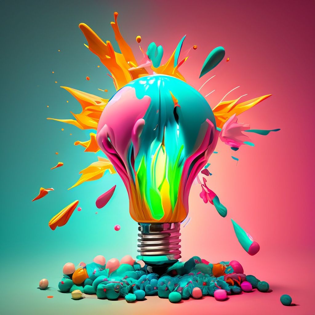 Graphic representation of lightbulb made of paint, exploding