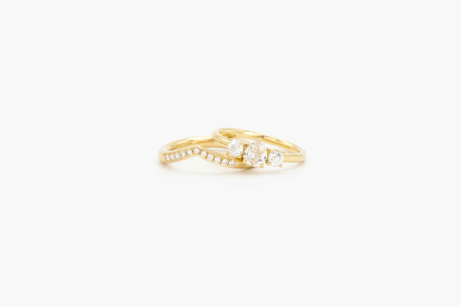 Ring, 750 Gelbgold, Diamant im Altschliff, Brillanten, Goldschmiede München