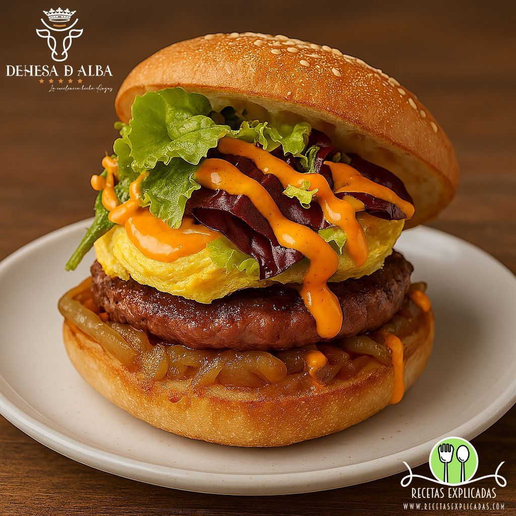 hamburguesa angus, carne angus dehesa de alba, hamburguesa gourmet, hamburguesa con tortilla, receta tortilla exprés, tortilla chef josé andrés, receta con mayonesa sriracha, receta con cebolla caramelizada, pan de hamburguesa tipo cristal, recetas explicadas,angus salamanca, hamburguesa angus salamanca, carne de hamburguesa angus salamanca,comprar angus, comprar angus salamanca
