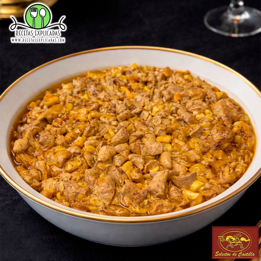 Guiso de solomillos de pato de Selectos de Castilla con cebolla y boletus presentado de forma elegante