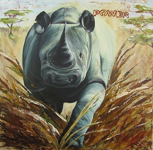 Kunstdruck direkt auf dich zulaufendes Nashorn