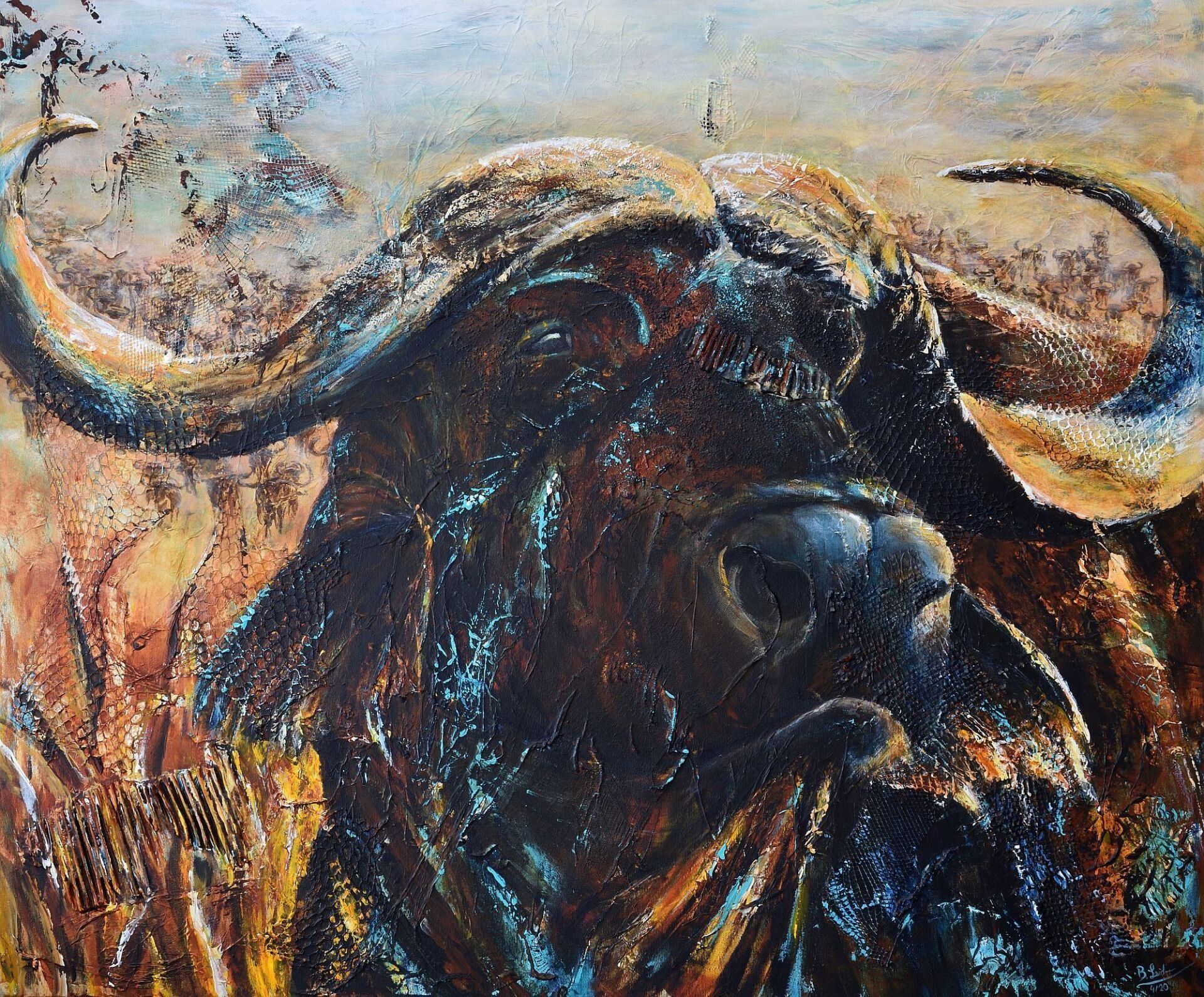 Gemälde_afrikanischer_Bueffel_expressiv_BLeidner