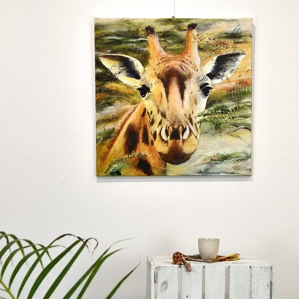 Portrait Gemälde Giraffenkopf