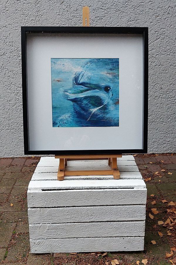 gerahmter Kunstdruck mit Delfinkopf
