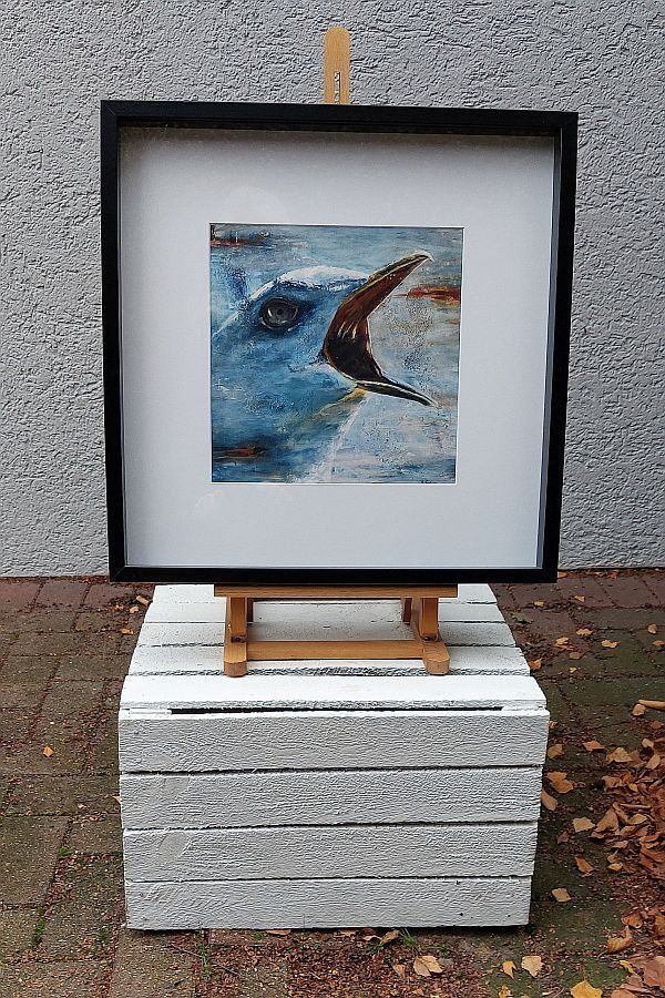 gerahmter Kunstdruck mit Möwenkopf