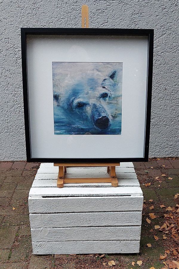 gerahmter Kunstdruck mit Eisbärkopf