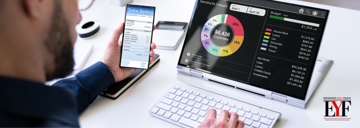 Leveraging Financial Technology A Millennial working on his monthly budget using an online app.
