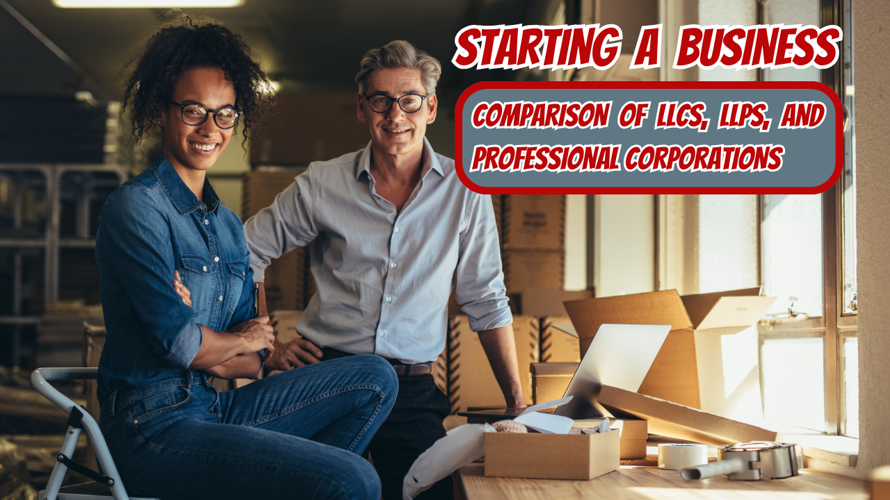 Start a business. A comparison chart of LLCs, LLPs, and Professional Corporations.