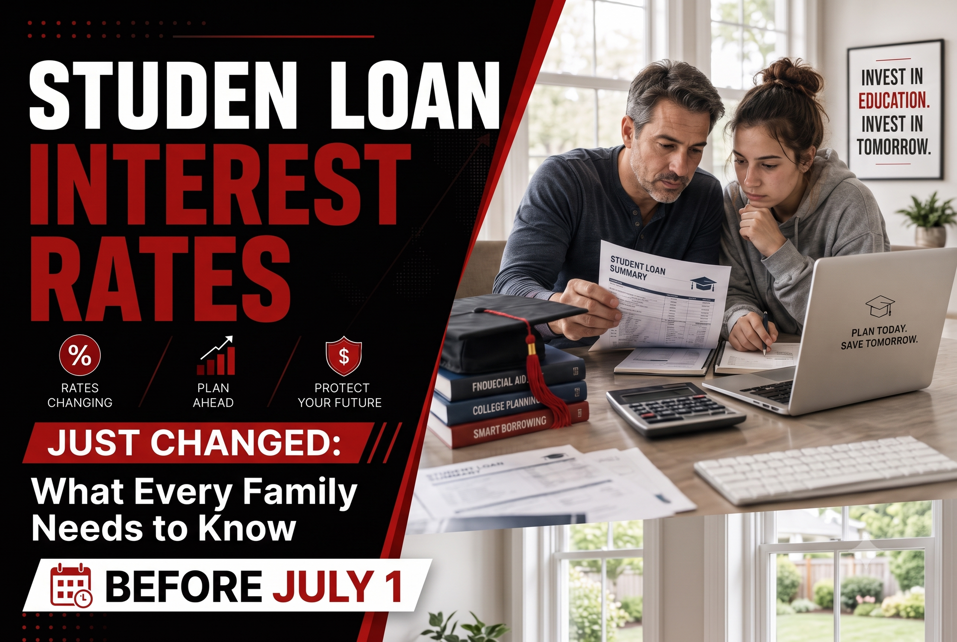 Family reviewing changes to student loan interest rates before July 1.
