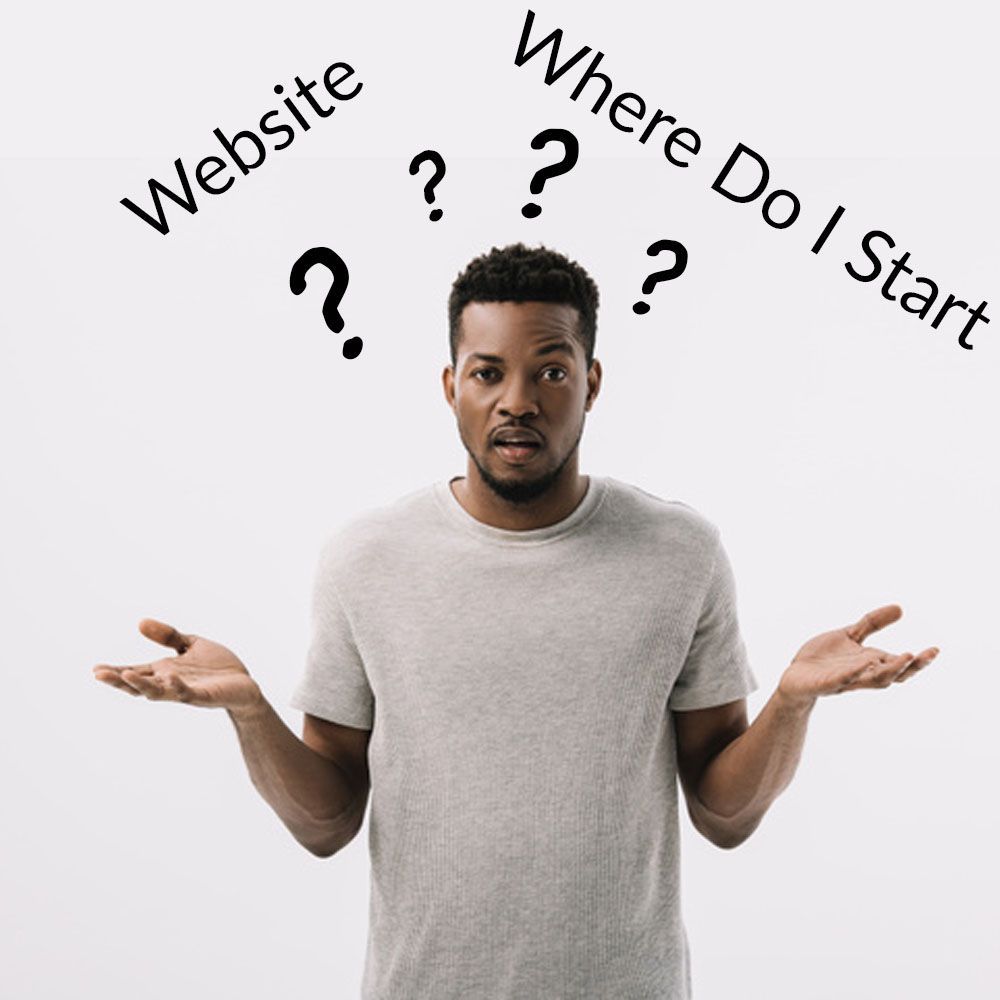 Website Sales Advertisment with man and caption saying Website Where do I start.