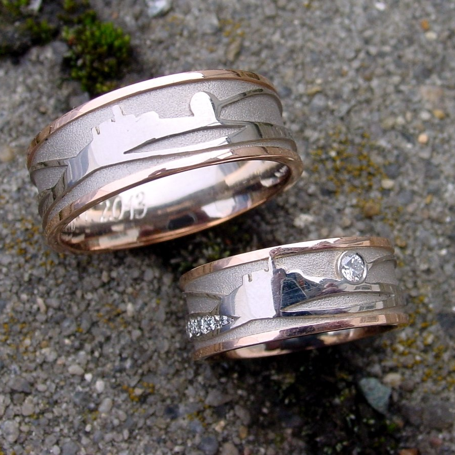 Trauringe Panorama und Symbol Trauringe mit Panorama Weißgold Rotgold