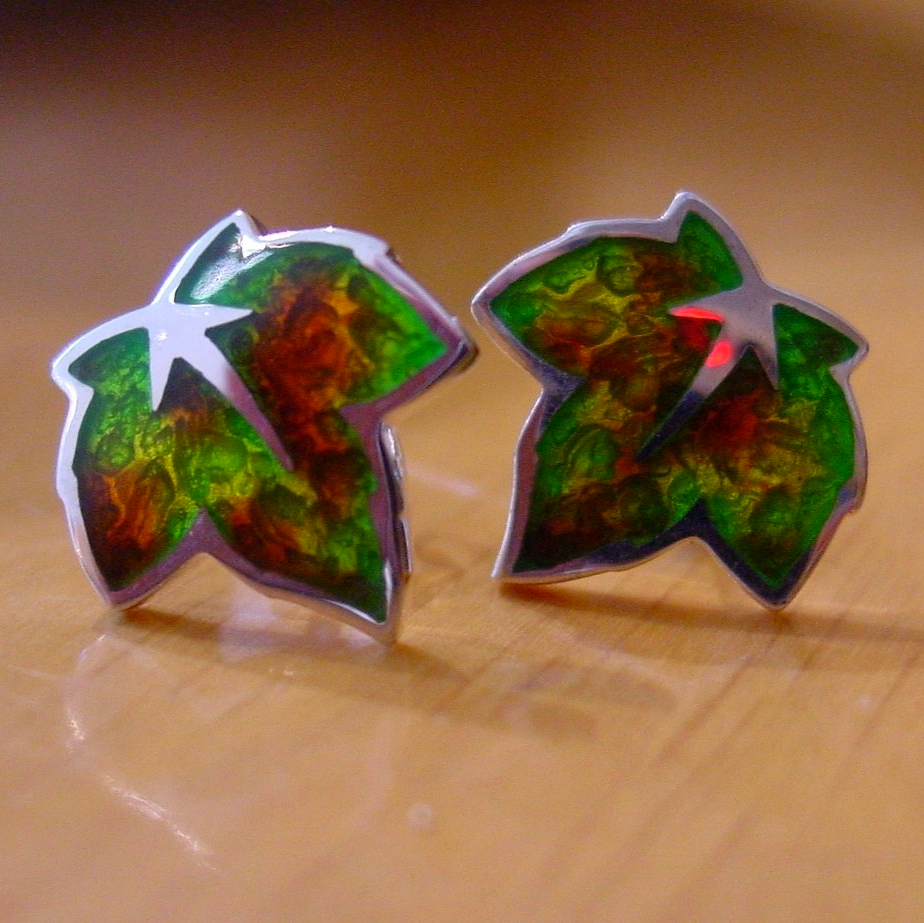 Ohrstecker Blatt in Silber Ohrstecker in Silber Handarbeit bunt Colorit