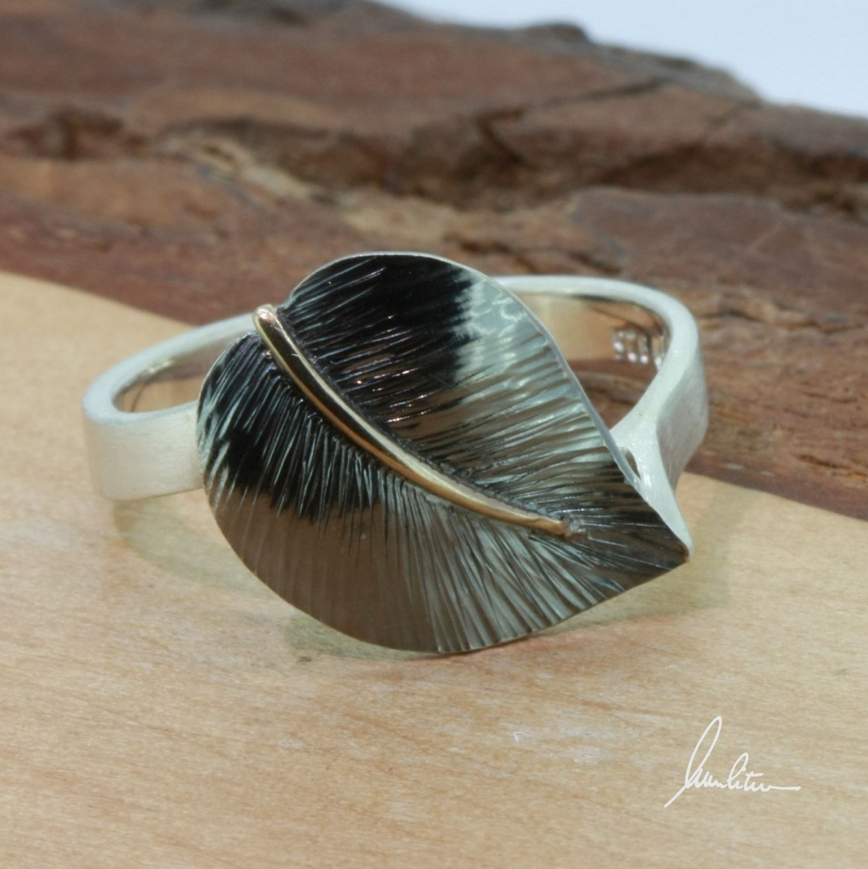Ring Blatt silber Ring Blatt und Feder Silber geschwärzt Handarbeit wurlitzer schmuck