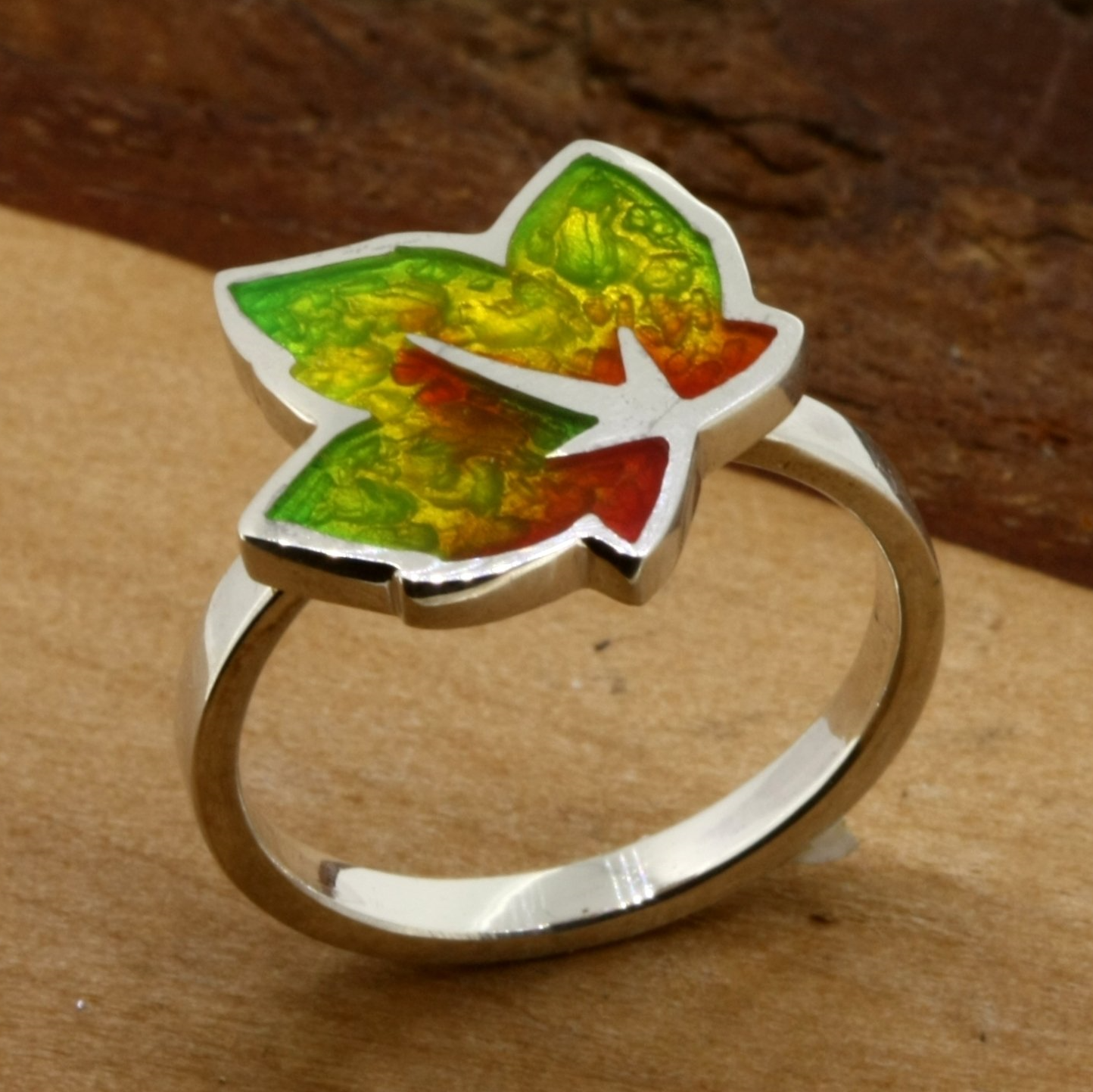 Ring Silber Blatt Ring Colorit bunt Silber Handarbeit wurlitzer schmuck