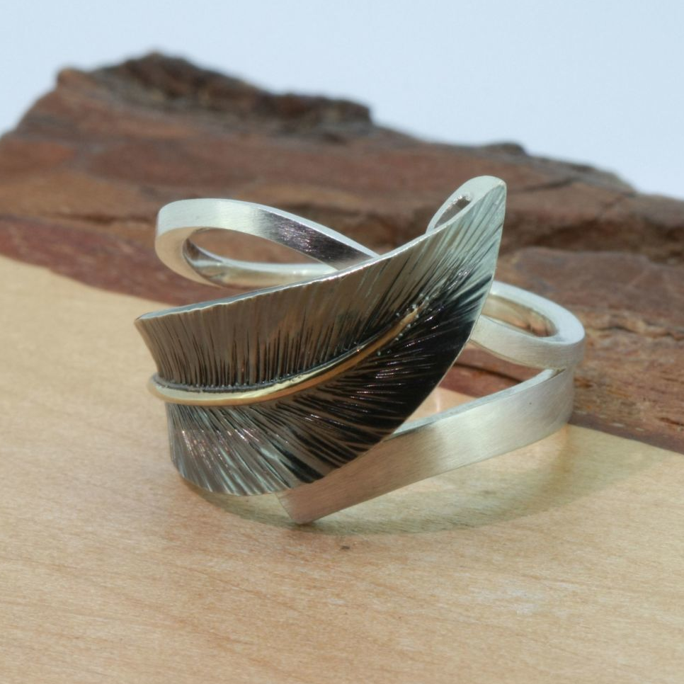 Ring Blatt in Silber Ring Blatt und Feder in Silber Handarbeit wurlitzer schmuck