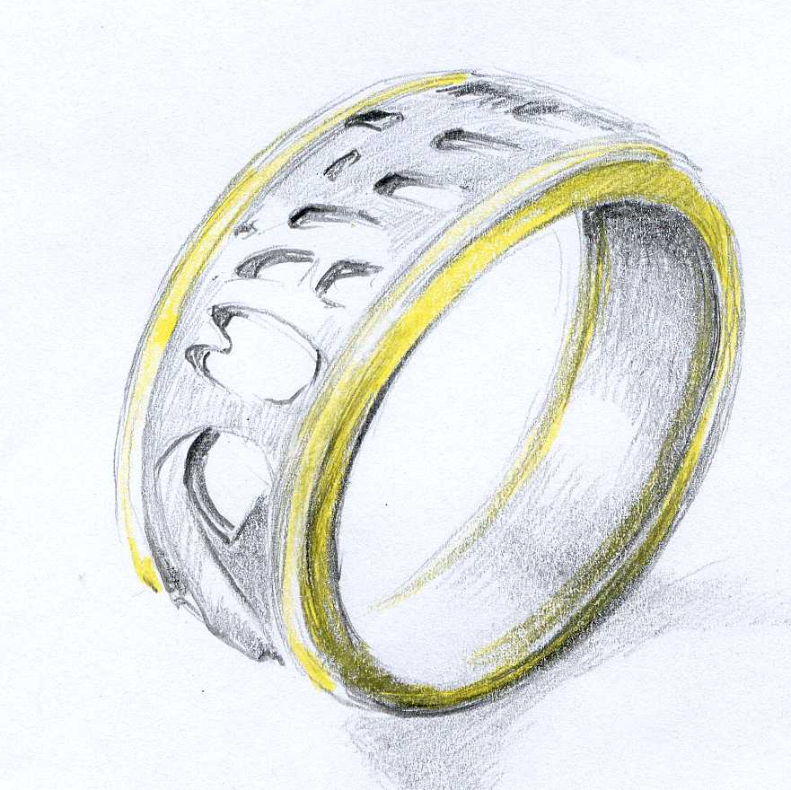 Trauring klassisch mit Brillant Trauring Entwurfszeichnung