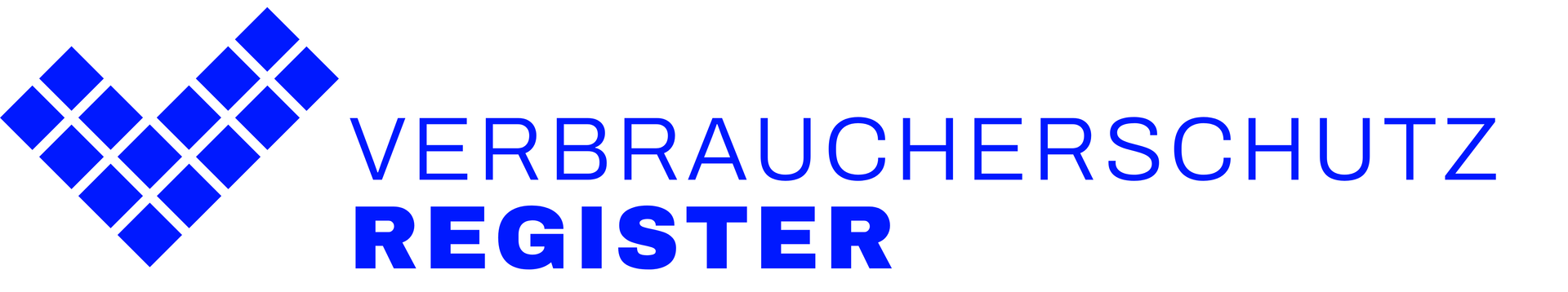 Logo des Verbraucherschutzregisters mit gekacheltem blauen Herz-Pfeil