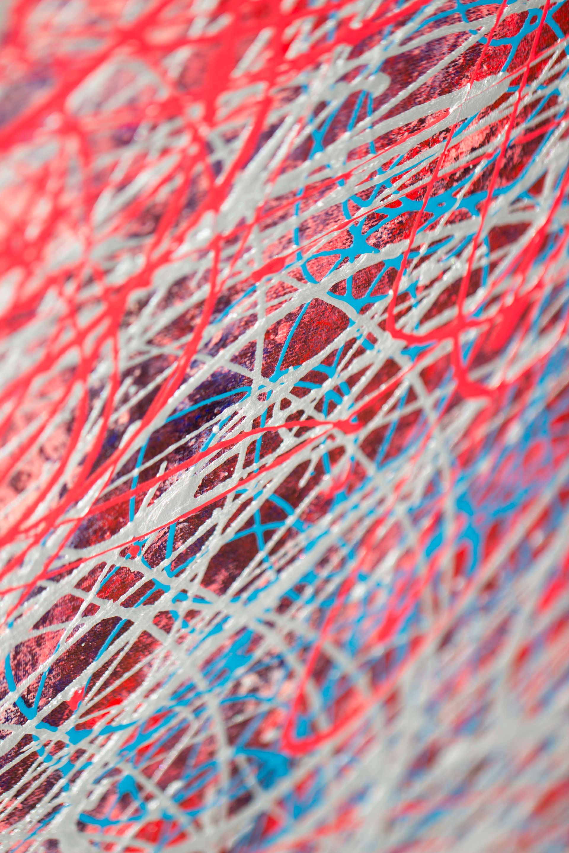 red, blue and silver, macro photography