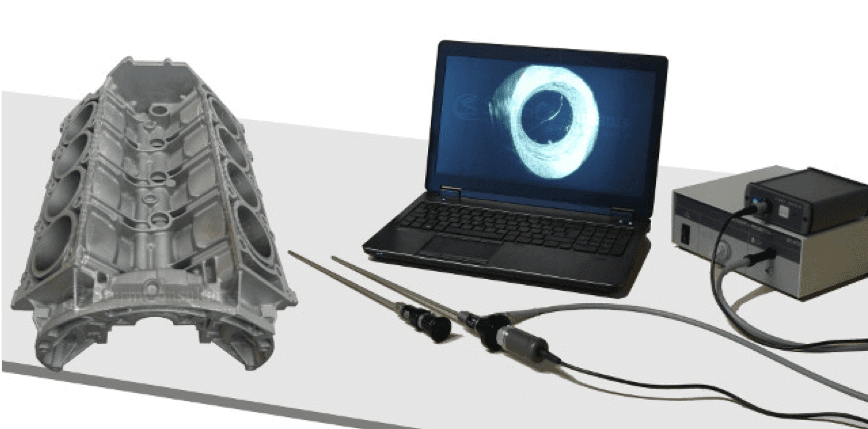 Endoskopie eines Kurbelgehäuses Werkstückendoskopie, Endoskopie, Werkstückanalyse