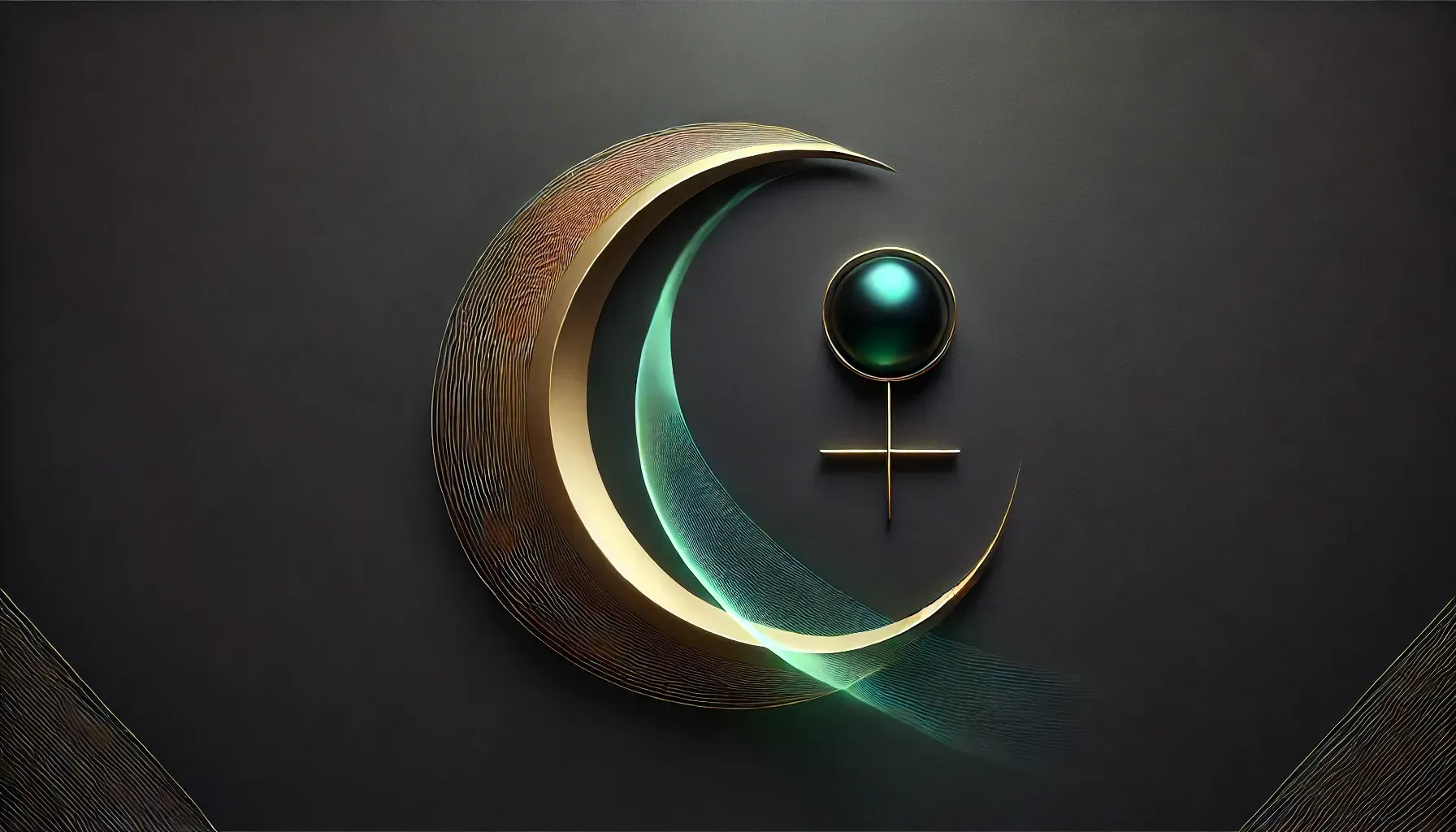 Ein Symbol für feminine und maskuline Führung in Gold und grünen Akzenten.