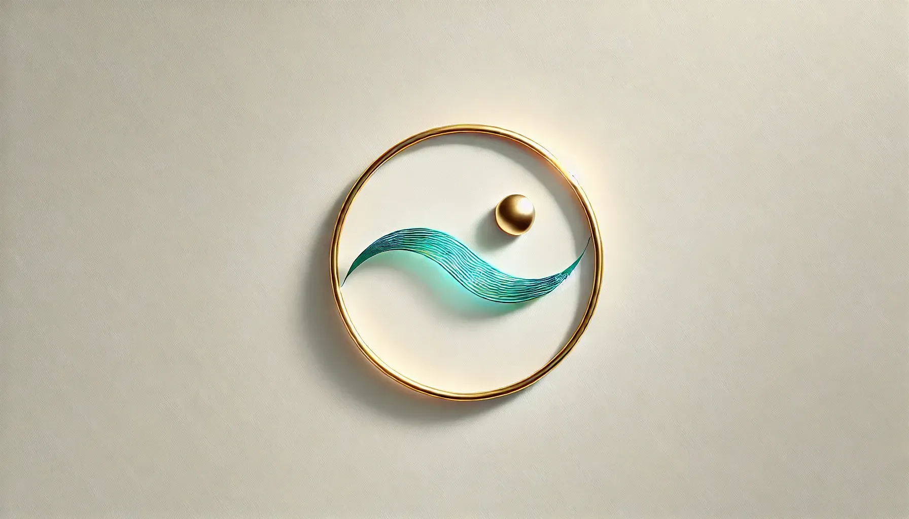 Ein goldener Kreis mit einer türkis Welle durch die Mitte und eine goldene Kugel als Symbol für Selbstführung