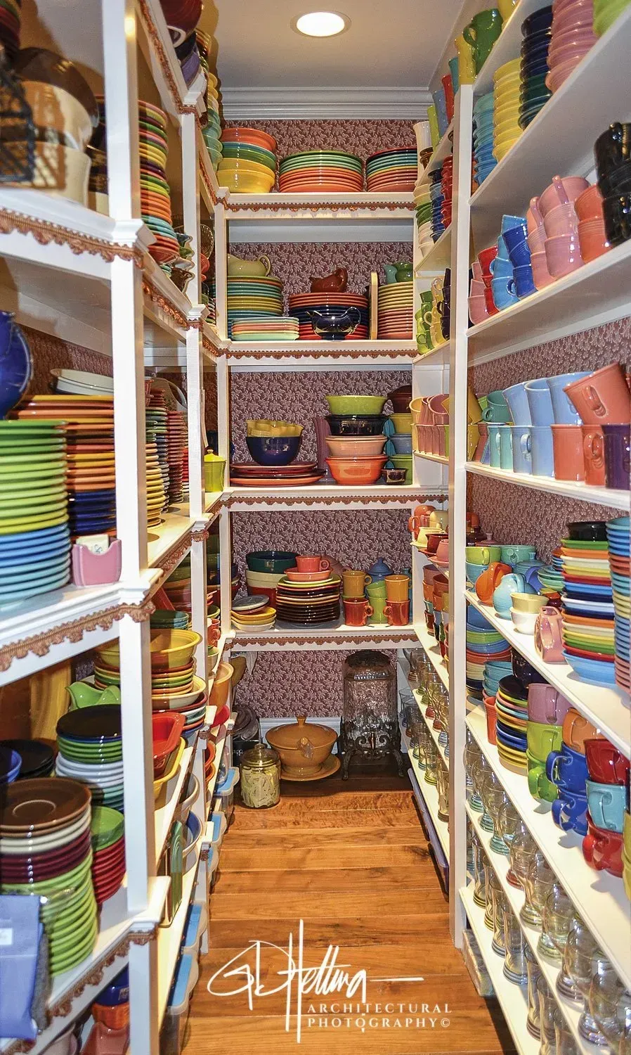 Organized Fiestaware closet interior with colorful display arrangement in Lake Geneva, WI