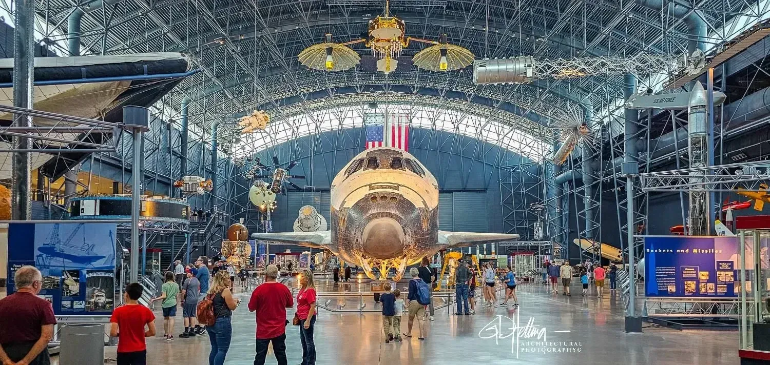 Air & Space Museum Dulles interior aviation museum architectural design VA