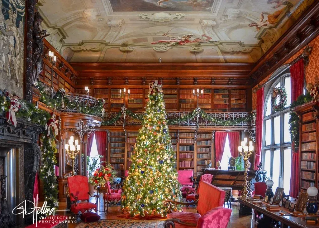 Historic library interior at Biltmore Estate with classic architectural design in Asheville, NC